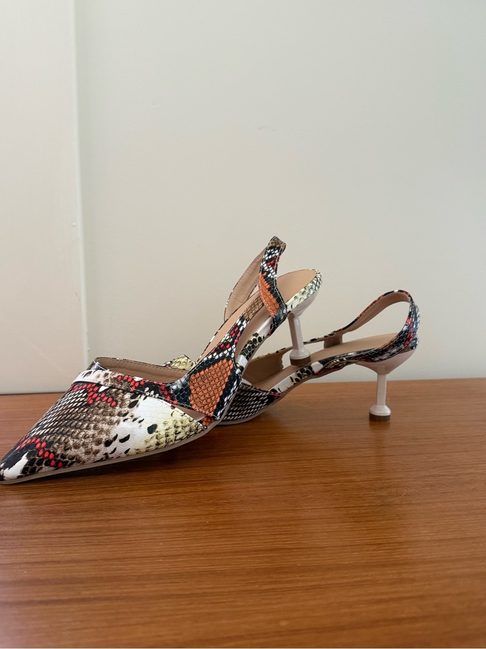 Y2K Snakeskin Print Pointed Toe Slingback Kitten Heels